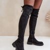 Black Thigh-Hight Boots in Over The Knee High Boots, Thigh High Boots with Fabric, Warmers, Footbed, Upper Height and Heel Height