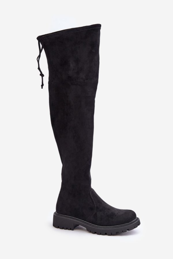 Black Thigh-Hight Boots in Over The Knee High Boots, Thigh High Boots with Fabric, Warmers, Footbed, Upper Height and Heel Height