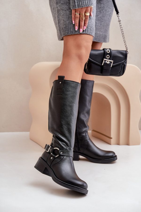 Black Thigh-Hight Boots in Over The Knee High Boots, Thigh High Boots with Fabric, Warmers, Footbed, Upper Height and Heel Height