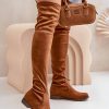 Brown Thigh-Hight Boots in Over The Knee High Boots, Thigh High Boots with Fabric, Warmers, Footbed, Upper Height and Heel Height