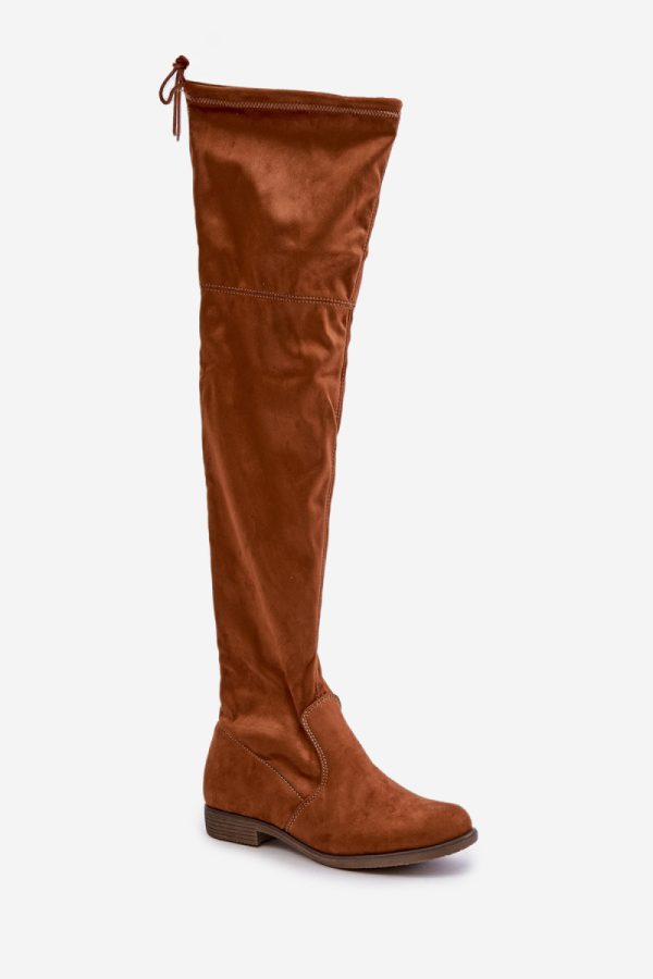 Brown Thigh-Hight Boots in Over The Knee High Boots, Thigh High Boots with Fabric, Warmers, Footbed, Upper Height and Heel Height
