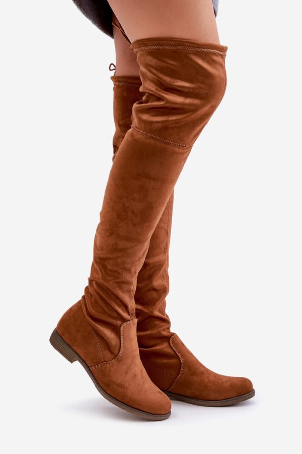 Brown Thigh-Hight Boots in Over The Knee High Boots, Thigh High Boots with Fabric, Warmers, Footbed, Upper Height and Heel Height