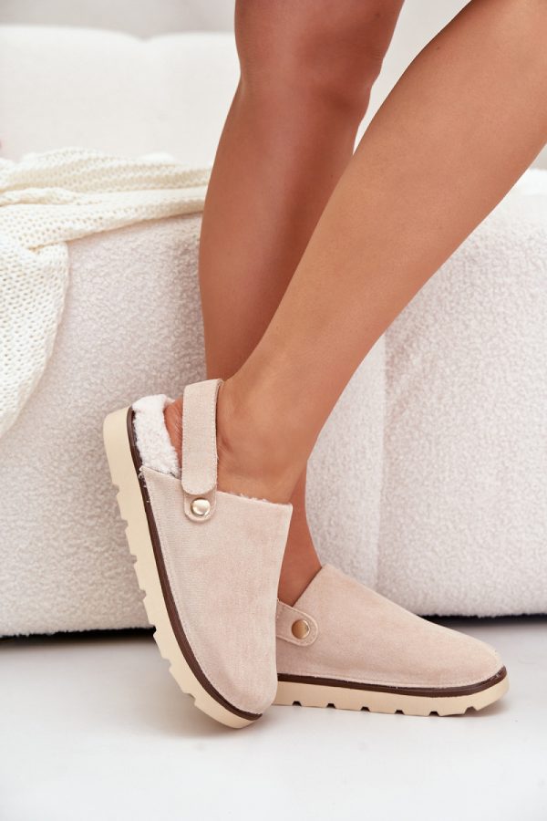 Beige Slippers in Slippers For Women with Fabric, Warmers, Footbed and Platform Height