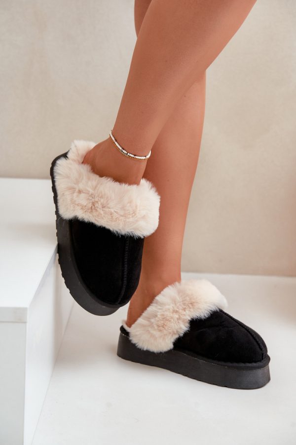 Black Slippers in Slippers For Women with Fabric, Warmers, Footbed and Platform Height