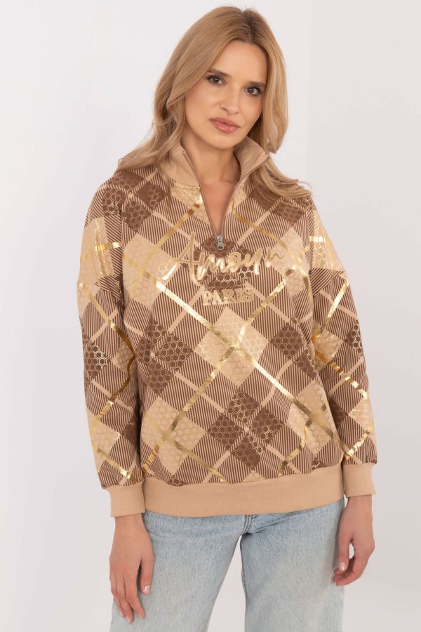 Brown Sweatshirt in Sweatshirts For Women with Cotton and Spandex