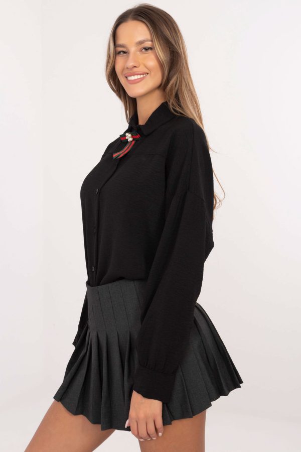Black Long Sleeve Shirt in Shirts For Women with Spandex and Polyester