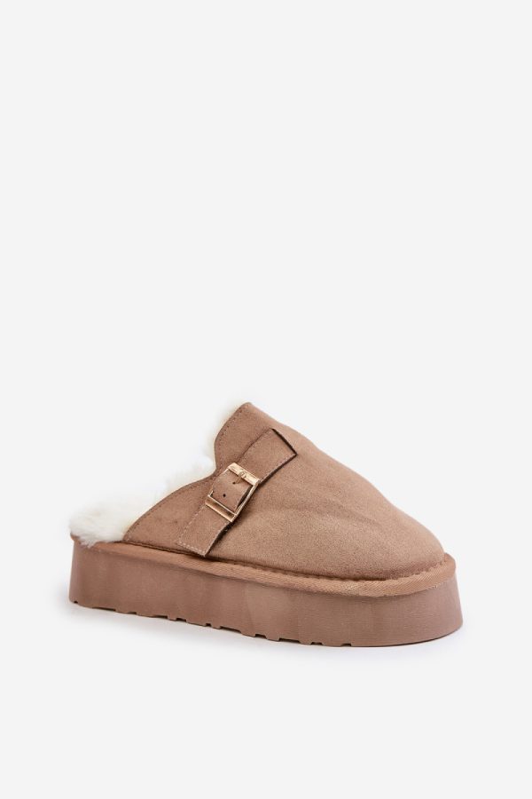 Beige Slippers in Slippers For Women with Fabric, Warmers, Footbed and Platform Height