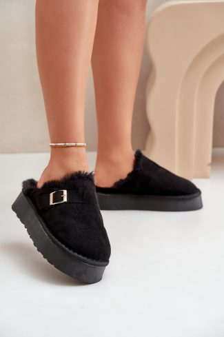Black Slippers.Fabric, Warmers, Footbed and Platform Height