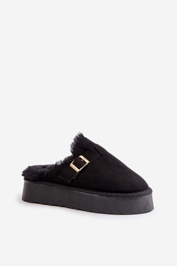 Black Slippers.Fabric, Warmers, Footbed and Platform Height