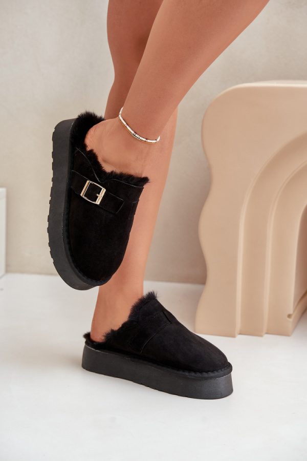 Black Slippers.Fabric, Warmers, Footbed and Platform Height