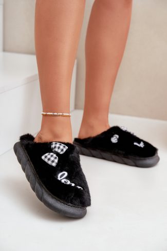 Black Slippers in Slippers For Women with Fabric, Warmers, Footbed and Sole Height