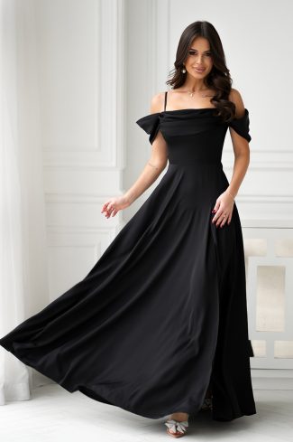 Black Long Dress in Evening Dresses with Spandex and Polyester