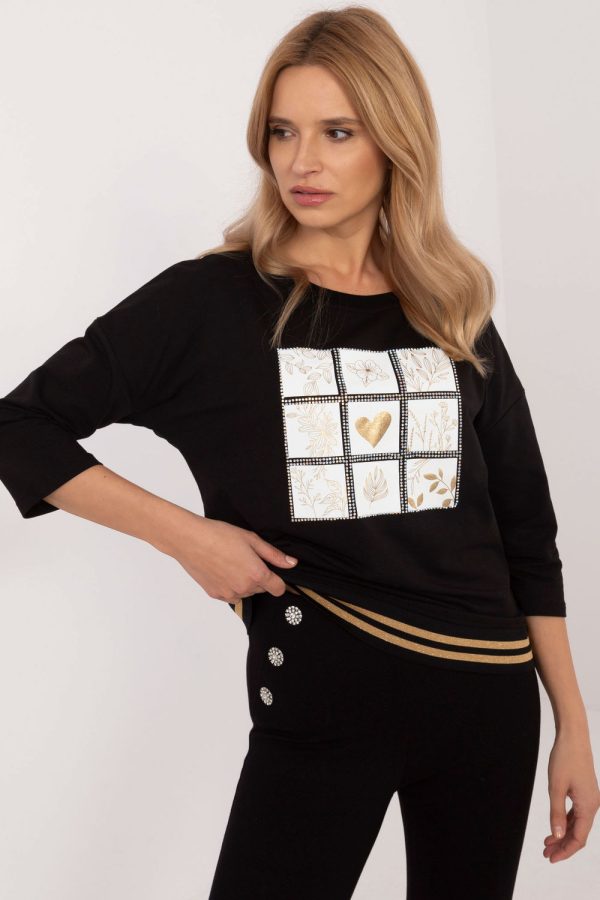 Black Blouse in Women`s Blouses, Tunics with Cotton and Spandex