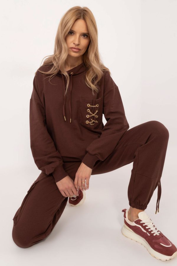 Brown Set in Pants, Trousers, Shorts with Cotton and Spandex