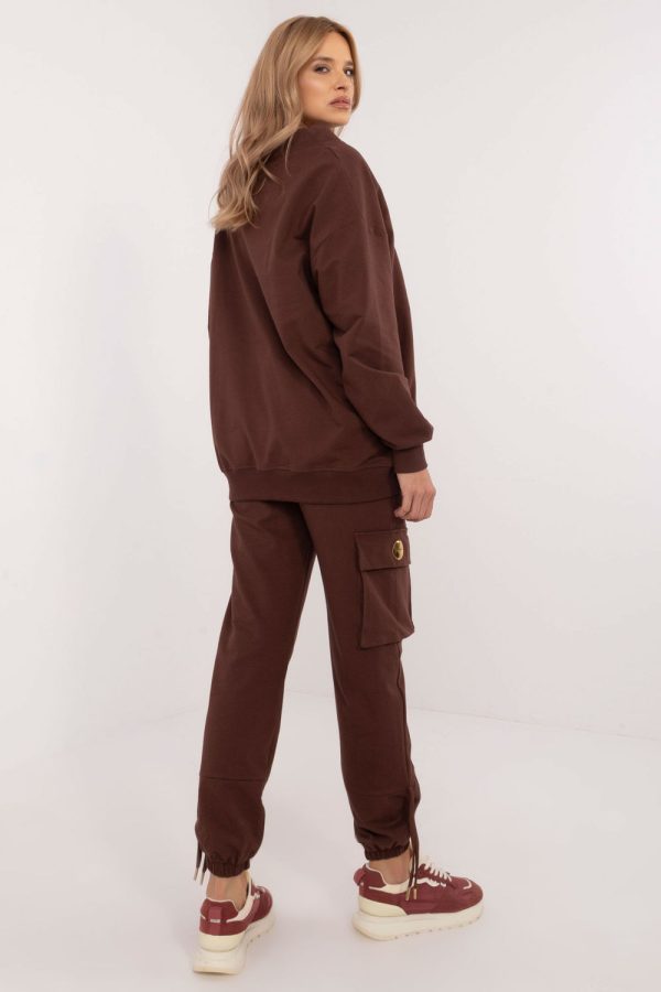 Brown Set in Pants, Trousers, Shorts with Cotton and Spandex