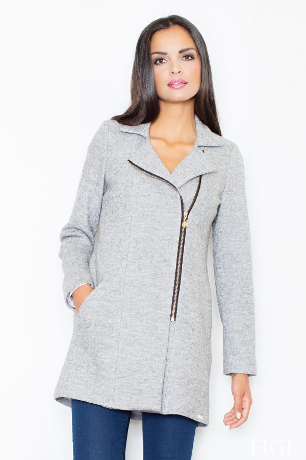 Grey Coat in Women`s Coats, Jackets with Spandex, Polyester and Wool