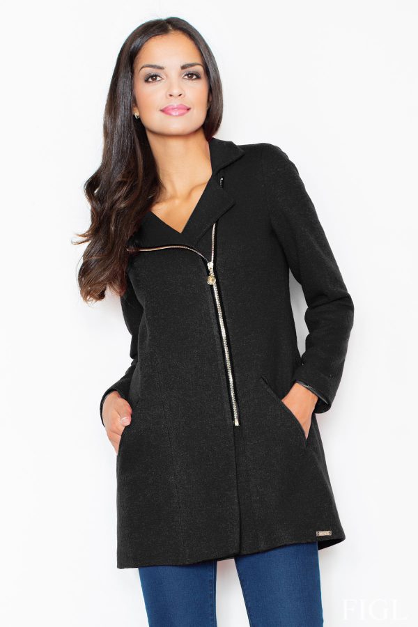 Black Coat in Women`s Coats, Jackets with Spandex, Polyester and Wool