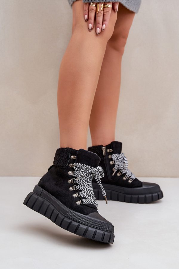 Black Trapper Shoes in Women`s Ankle Boots & Booties with Fabric, Warmers, Footbed, Upper Height and Platform Height