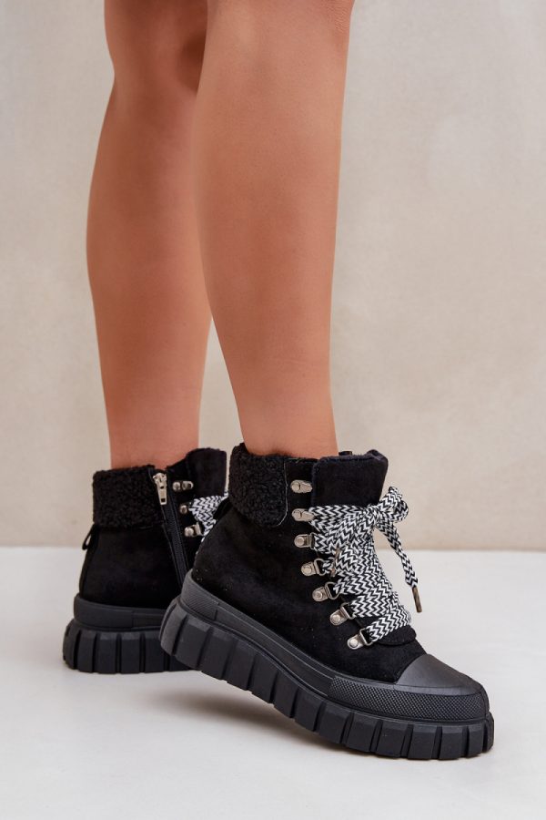 Black Trapper Shoes in Women`s Ankle Boots & Booties with Fabric, Warmers, Footbed, Upper Height and Platform Height