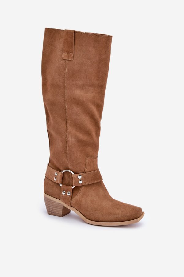 Brown Heel Boots in Over The Knee High Boots, Thigh High Boots with Fabric, Footbed, Upper Height and Heel Height