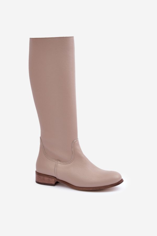 Beige Heel Boots in Over The Knee High Boots, Thigh High Boots with Fabric, Footbed, Upper Height and Heel Height
