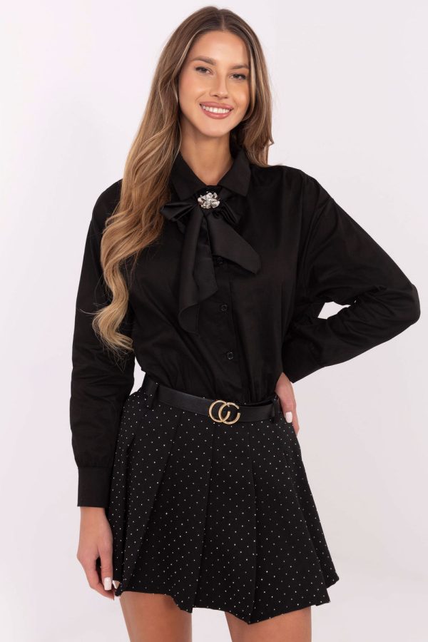 Black Long Sleeve Shirt in Shirts For Women with Cotton and Spandex