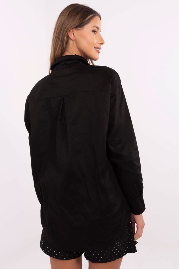 Black Long Sleeve Shirt in Shirts For Women with Cotton and Spandex