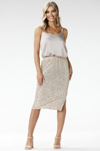 Beige Skirt in Skirts with Spandex and Polyester