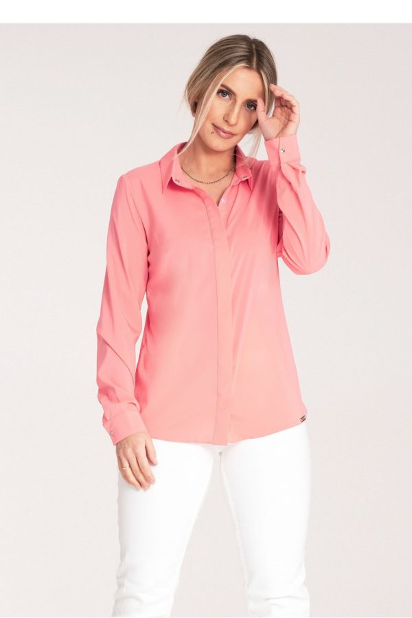 Pink Long Sleeve Shirt in Shirts For Women with Spandex and Polyester