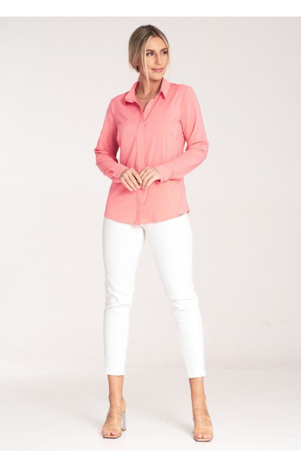 Pink Long Sleeve Shirt in Shirts For Women with Spandex and Polyester