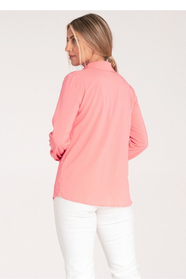 Pink Long Sleeve Shirt in Shirts For Women with Spandex and Polyester