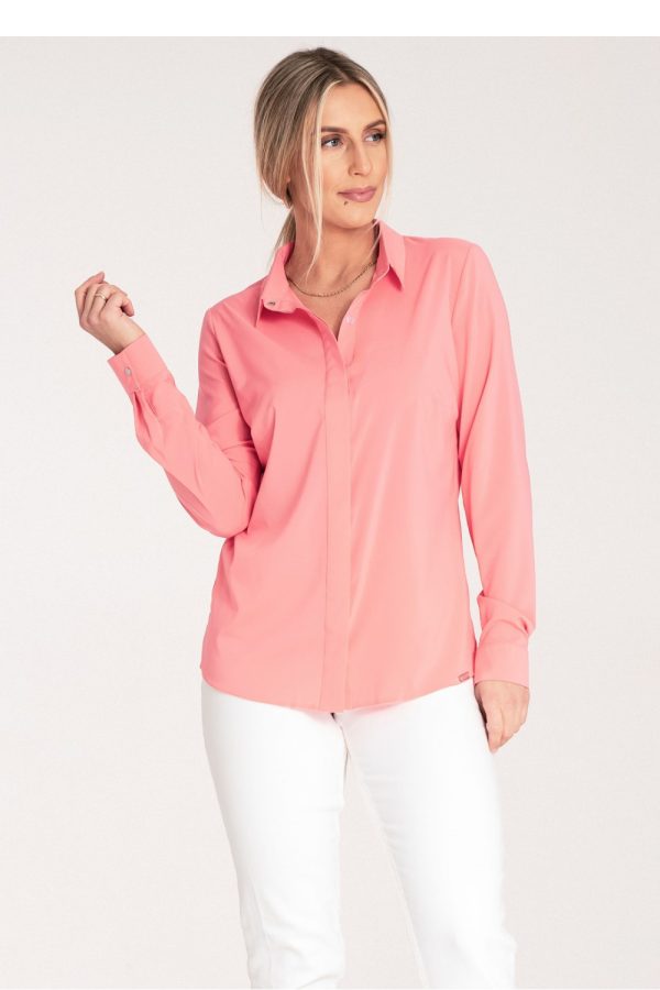 Pink Long Sleeve Shirt in Shirts For Women with Spandex and Polyester
