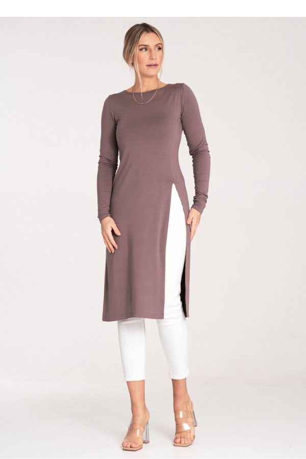 Brown Tunic in Women`s Blouses, Tunics with Spandex and Polyester
