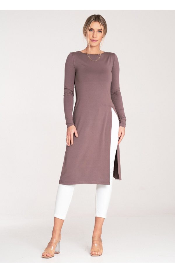 Brown Tunic in Women`s Blouses, Tunics with Spandex and Polyester
