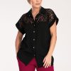 Black Short Sleeve Shirt in Shirts For Women with Spandex, Polyester and Viscose
