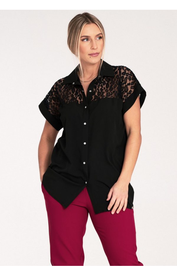 Black Short Sleeve Shirt in Shirts For Women with Spandex, Polyester and Viscose