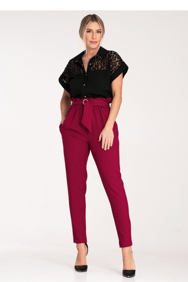 Black Short Sleeve Shirt in Shirts For Women with Spandex, Polyester and Viscose