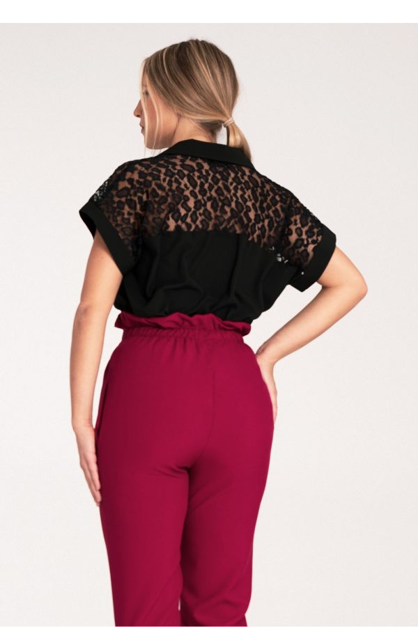Black Short Sleeve Shirt in Shirts For Women with Spandex, Polyester and Viscose