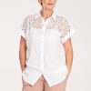 Beige Short Sleeve Shirt in Shirts For Women with Spandex, Polyester and Viscose
