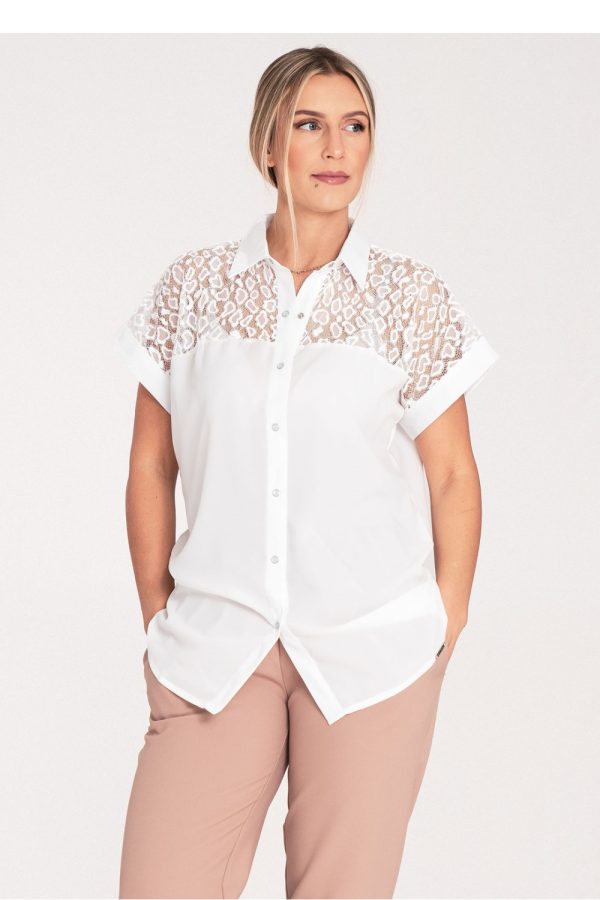 Beige Short Sleeve Shirt in Shirts For Women with Spandex, Polyester and Viscose