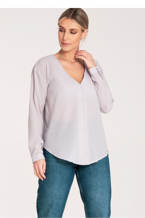 Grey Long Sleeve Shirt in Shirts For Women with Spandex and Polyester