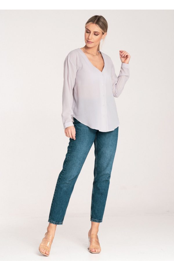 Grey Long Sleeve Shirt in Shirts For Women with Spandex and Polyester