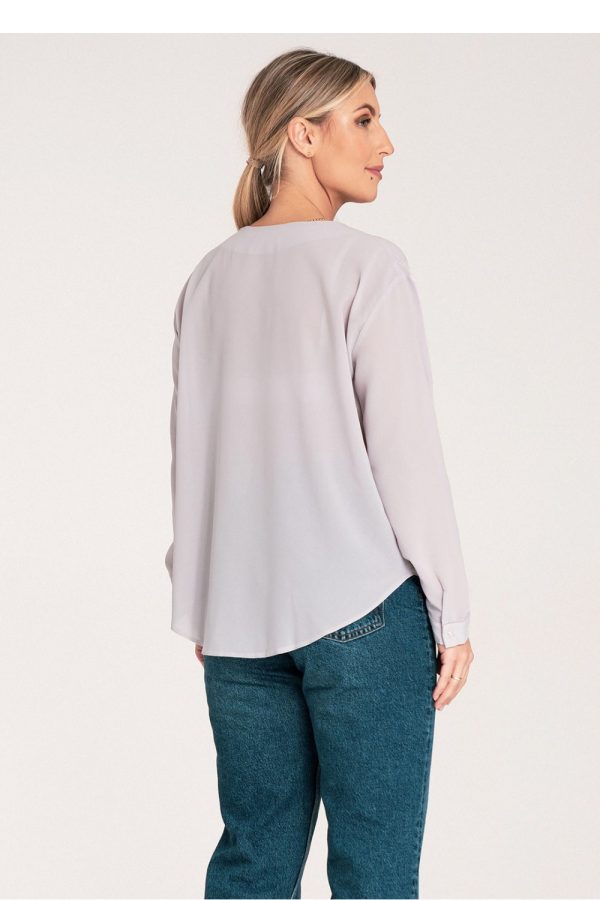 Grey Long Sleeve Shirt in Shirts For Women with Spandex and Polyester