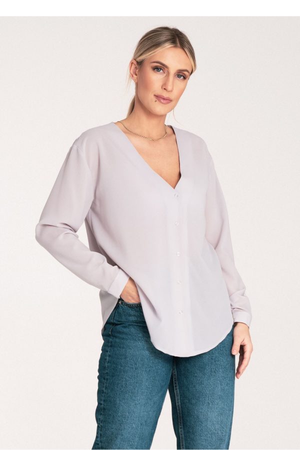 Grey Long Sleeve Shirt in Shirts For Women with Spandex and Polyester