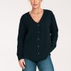 Navy Blue Long Sleeve Shirt in Shirts For Women with Spandex and Polyester
