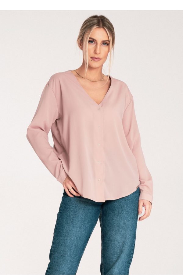 Beige Long Sleeve Shirt in Shirts For Women with Spandex and Polyester
