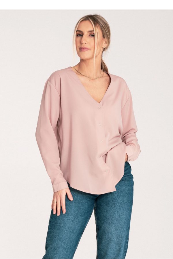Beige Long Sleeve Shirt in Shirts For Women with Spandex and Polyester