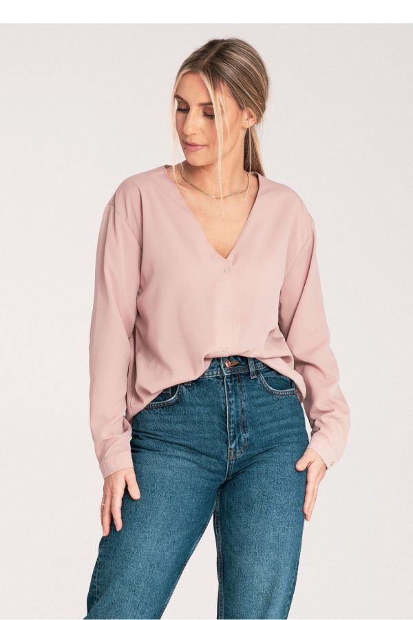 Beige Long Sleeve Shirt in Shirts For Women with Spandex and Polyester