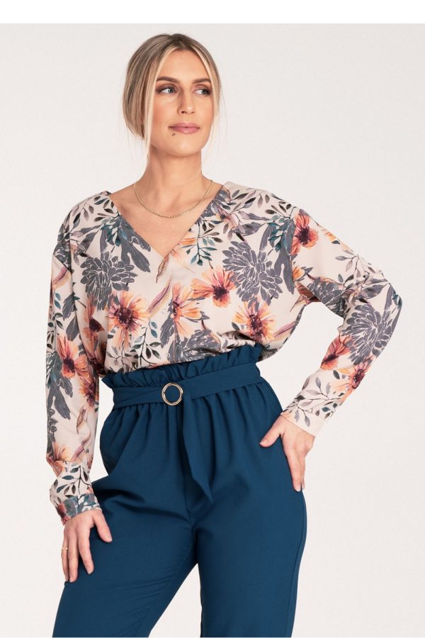 Multicolor Long Sleeve Shirt in Shirts For Women with Spandex and Polyester