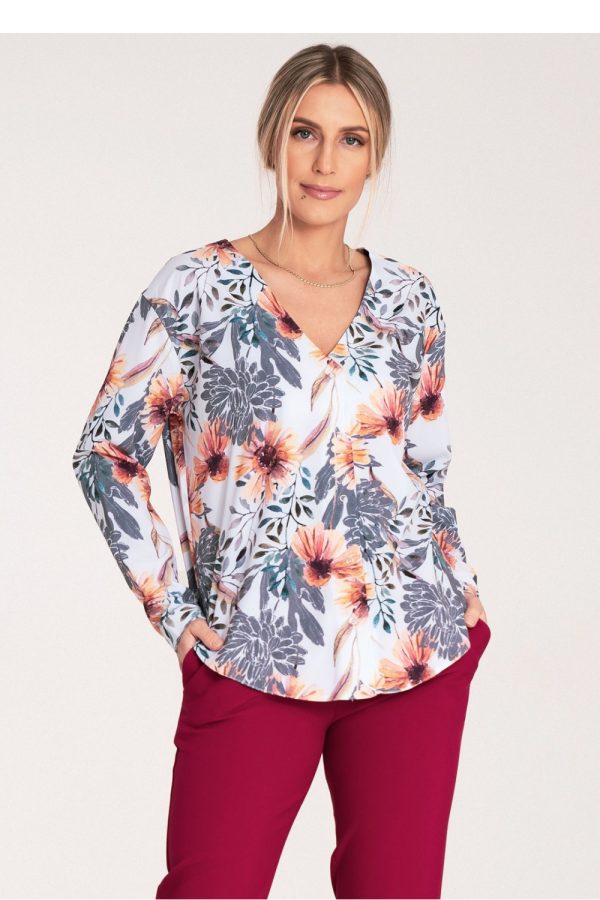 Multicolor Long Sleeve Shirt in Shirts For Women with Spandex and Polyester